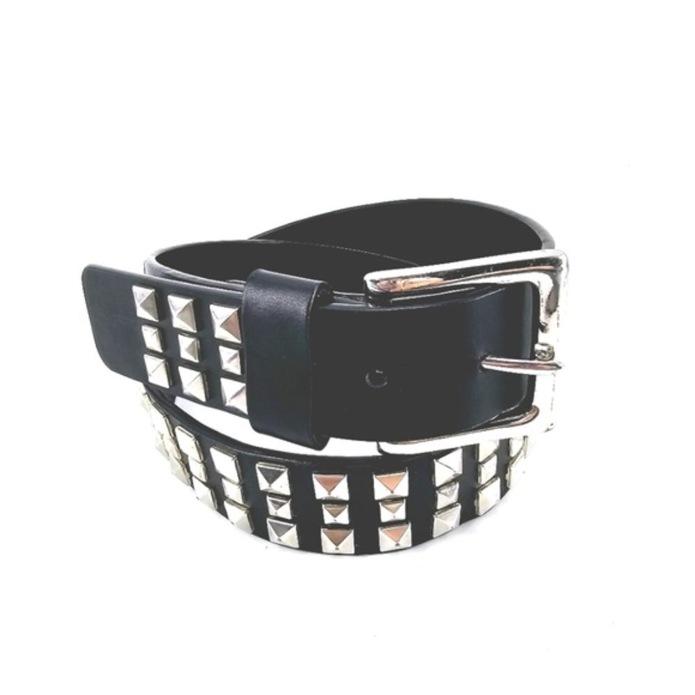 Punk Rock Unisex Small 29" to 33" Black PU Bonded Leather Classic Studded Belt